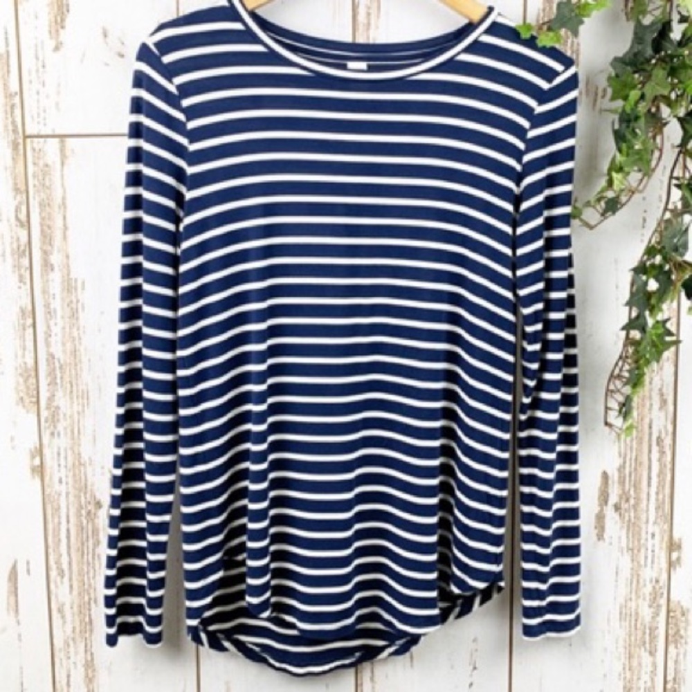 Old Navy Long Sleeve Luxe Navy/White Stripe Tee